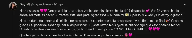 Testimonio de Dayana sobre sus 12 ventas en el mes como closer