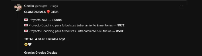 Testimonio de Cecilia celebrando varios cierres de ventas